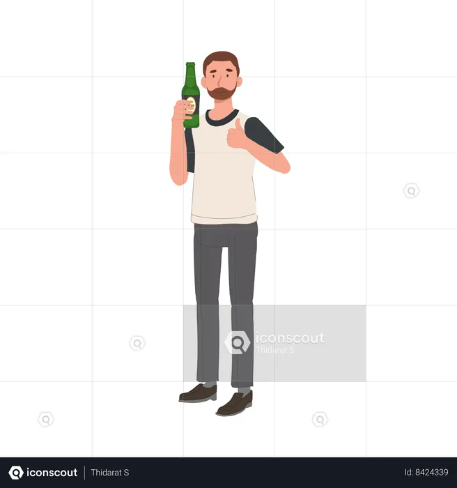 Man Holding Beer Bottle  Illustration