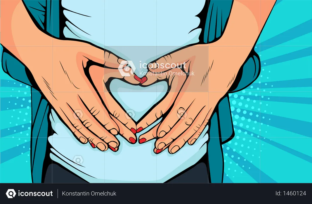 Man holding belly of his pregnant wife making heart  Illustration