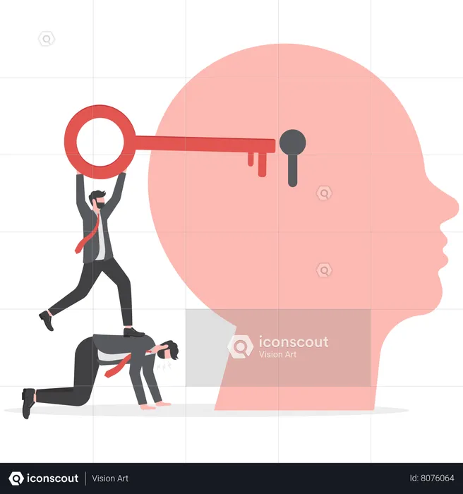Man Holding Big Key Resolution In Hand Silhouette Of A Head With A Keyhole Unlocking Mind  Illustration