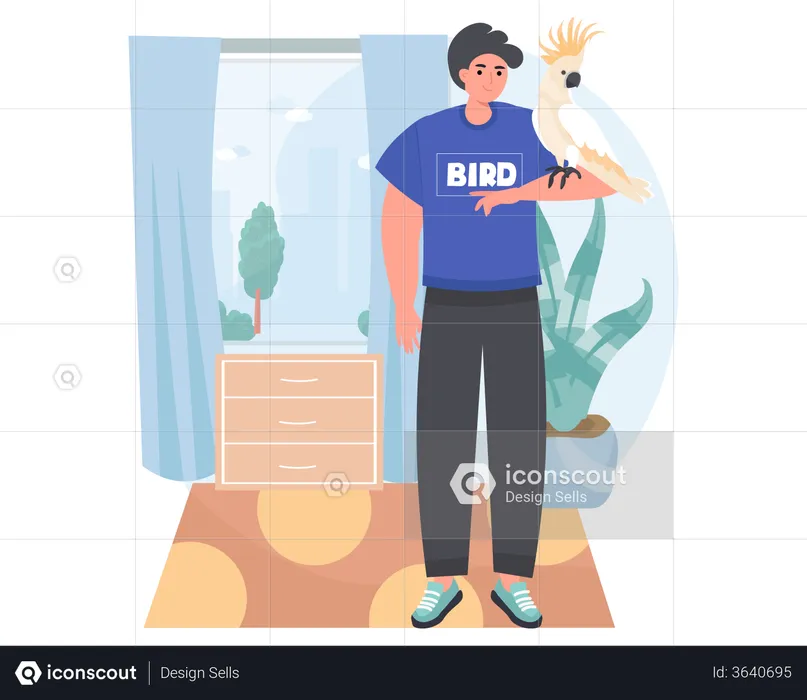 Man holding bird on his hand  Illustration