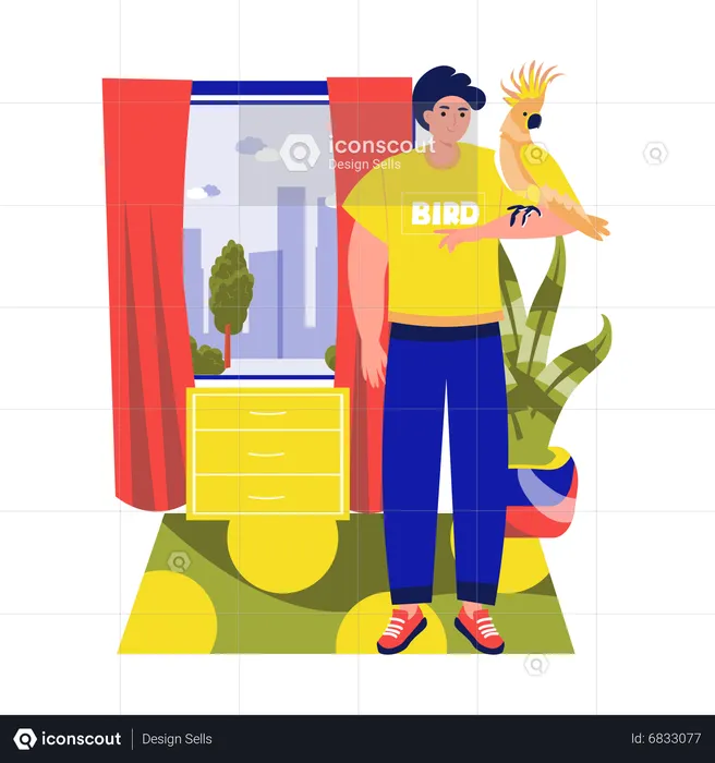 Man holding bird on his hand  Illustration