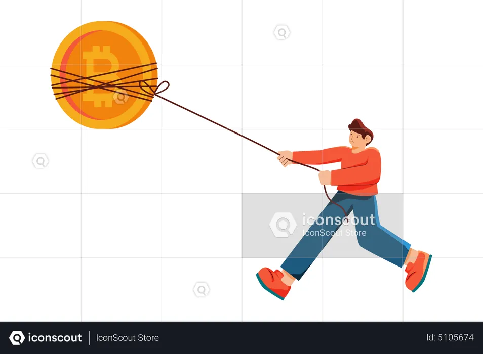 Man holding bitcoin to the moon  Illustration