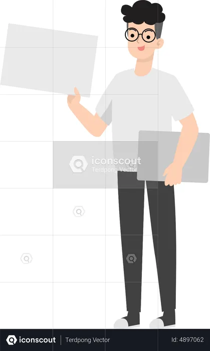 Man Holding Blank Placard  Illustration