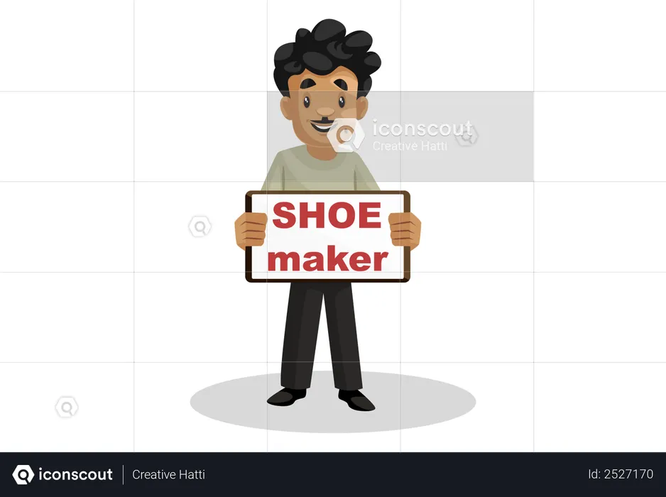 Man holding board of shoe maker  Illustration