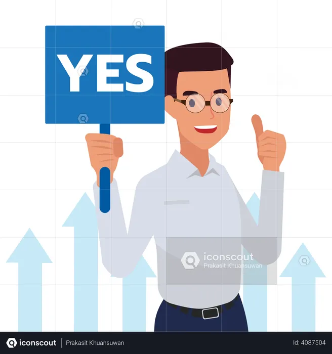 Man Holding board Said Yes  Illustration