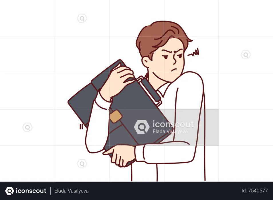 Man holding briefcase tightly  Illustration