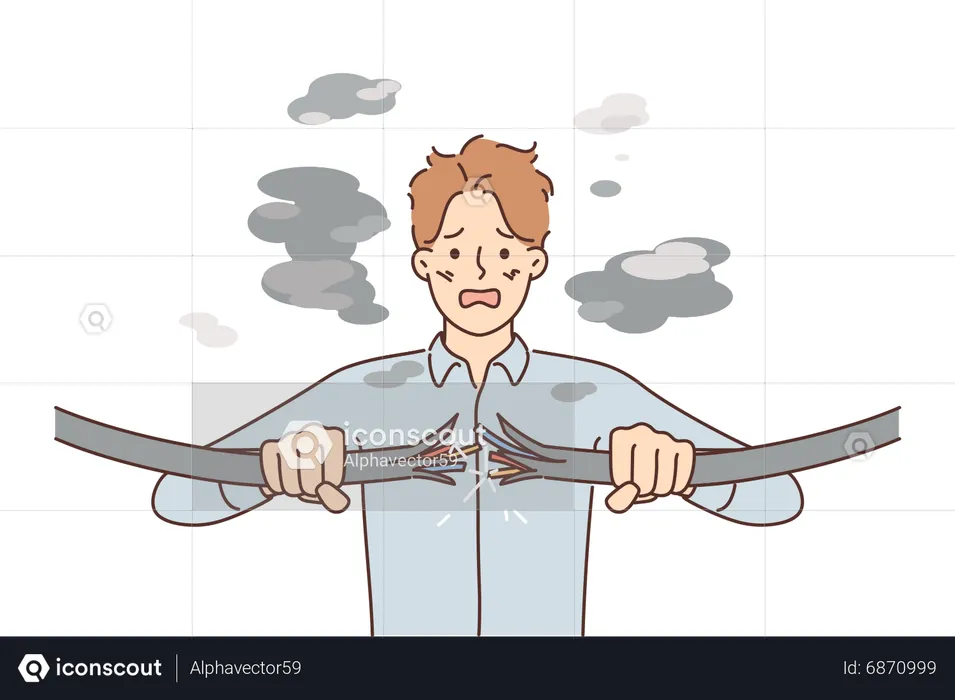 Man holding broken wire  Illustration