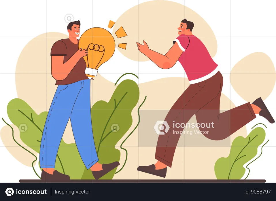Man holding bulb  while another man catching  Illustration