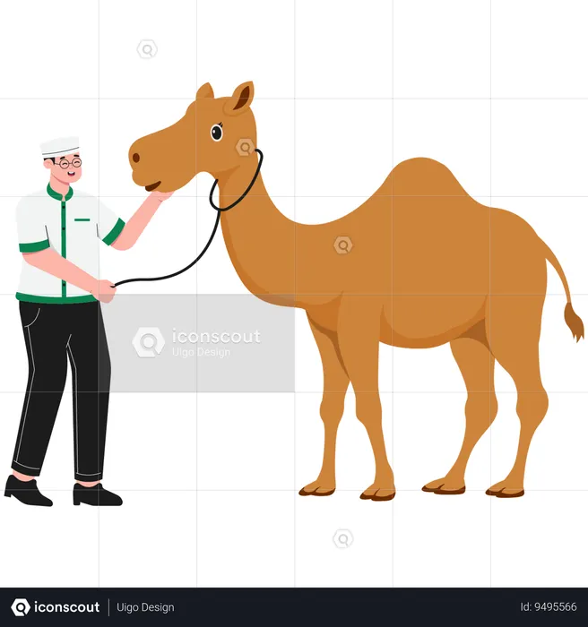 Man Holding Camel  Illustration