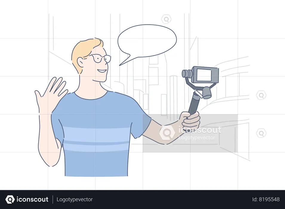 Man holding camera and making vlog  Illustration