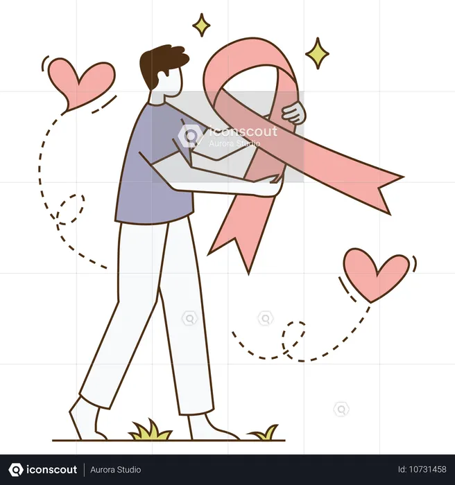 Man holding cancer ribbon  Illustration