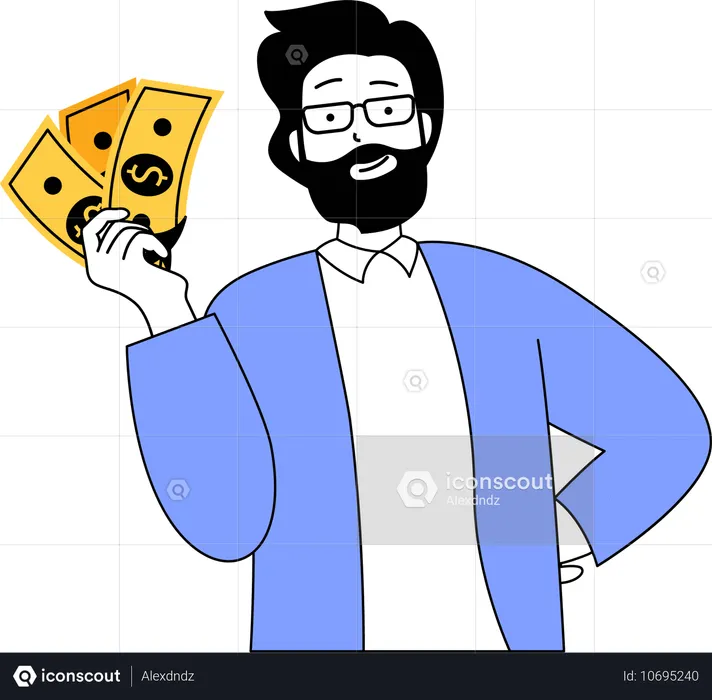 Man holding cash  Illustration