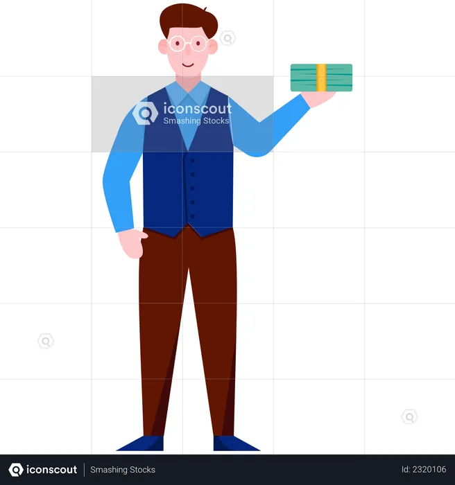 Man Holding Cash Money  Illustration