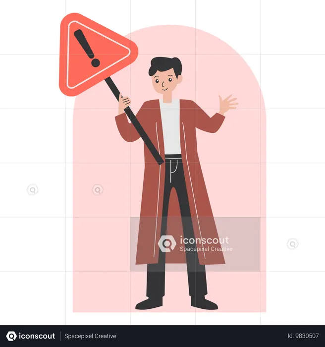 Man holding Caution board  Illustration