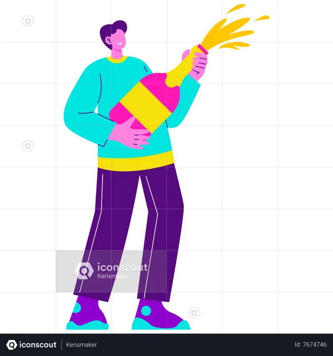 Man Holding champagne  Illustration