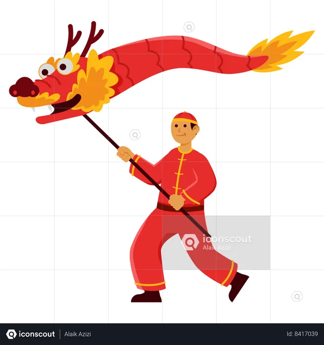 Man holding Chinese dragon  Illustration