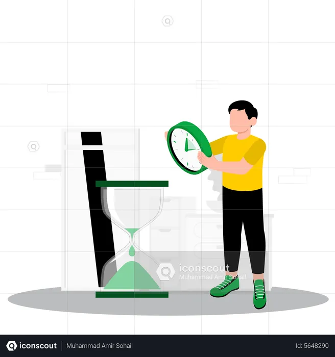 Man holding clock and managing working time  Illustration