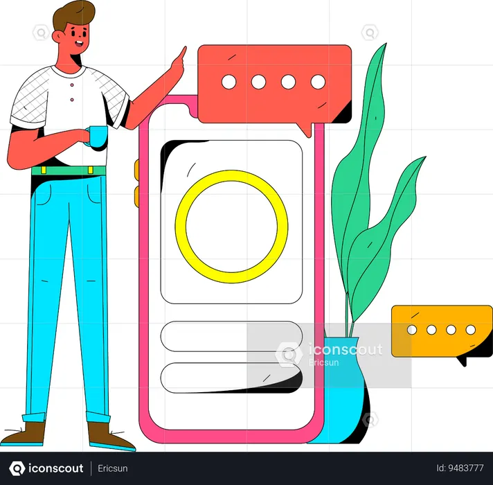 Man holding coffee while looking comment  Illustration