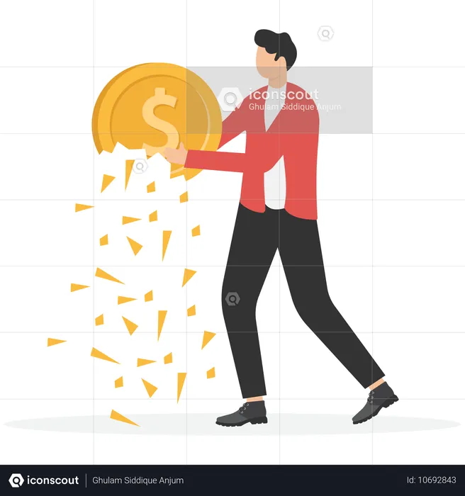 Man holding crushed dollar  Illustration