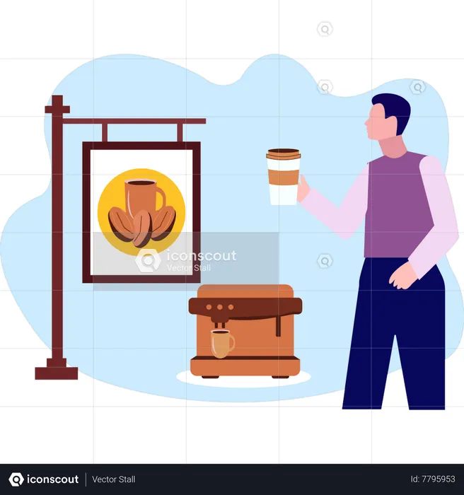 Man holding cup of coffee  Illustration