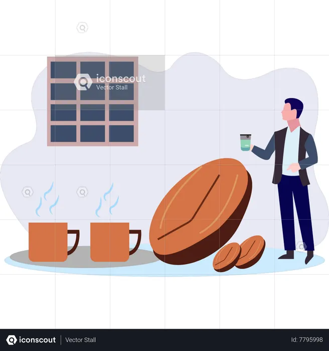 Man holding cup of coffee  Illustration