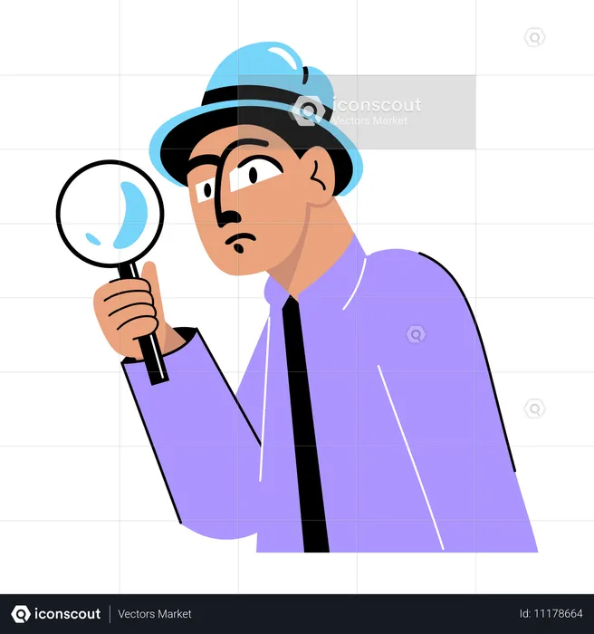 Man holding detective lens  Illustration