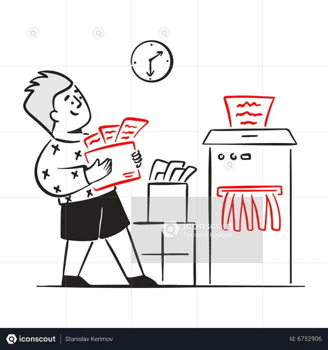Man holding document box and destroy unnecessary data  Illustration
