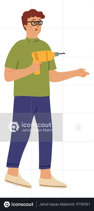 Man holding drill machine  Illustration