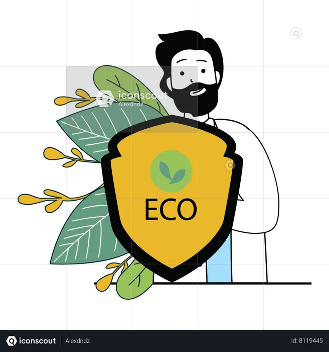 Man holding eco shield  Illustration