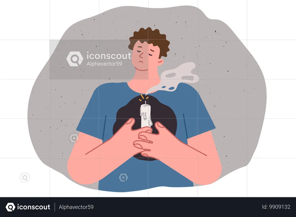 Man holding extinguished candle in front of chest  Illustration