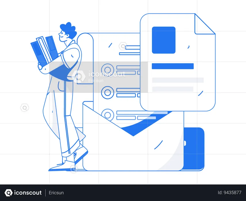 Man holding files while getting business mail  Illustration