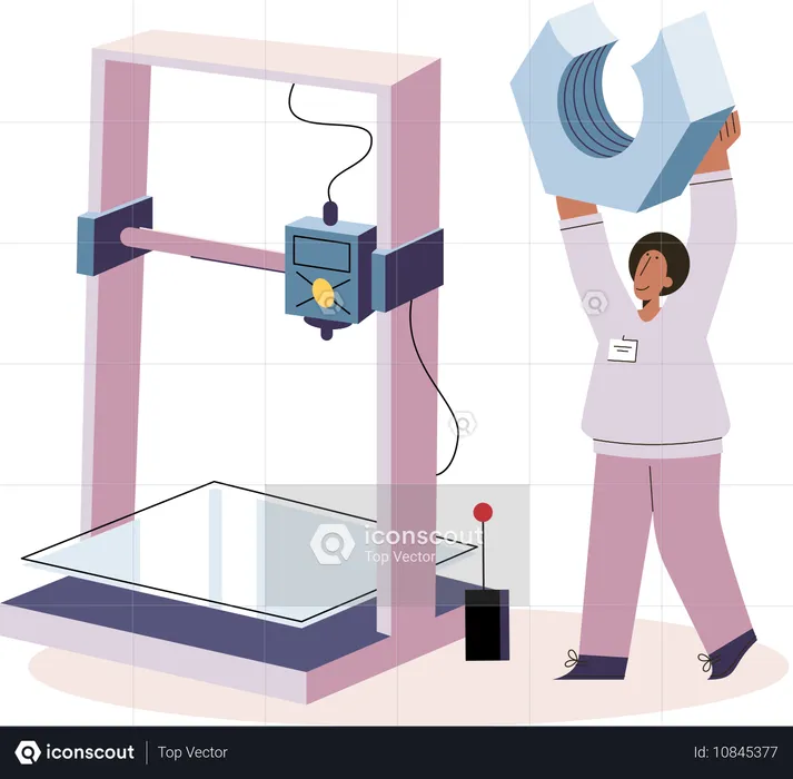 Man holding finished product of machine production  Illustration