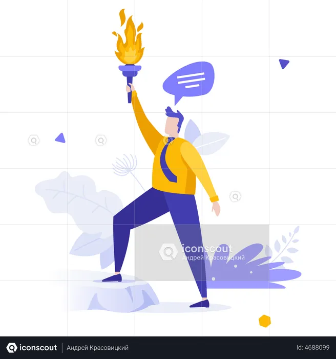 Man holding fire torch  Illustration