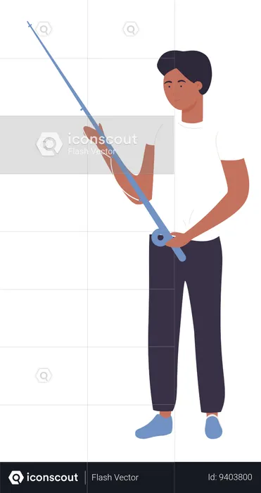 Man holding fishing rope  Illustration