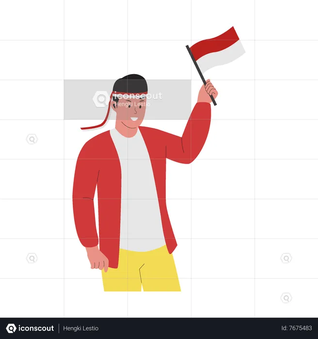 Man holding flag and celebrate Indonesia independence day  Illustration