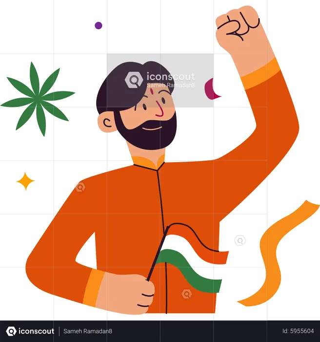 Man holding flag on Indian republic day  Illustration