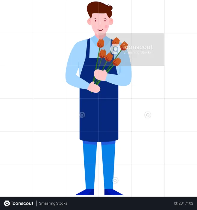 Man Holding Flowers  Illustration