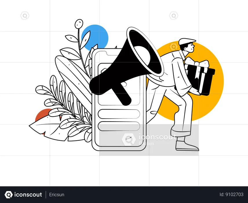 Man holding gift and doing marketing  Illustration