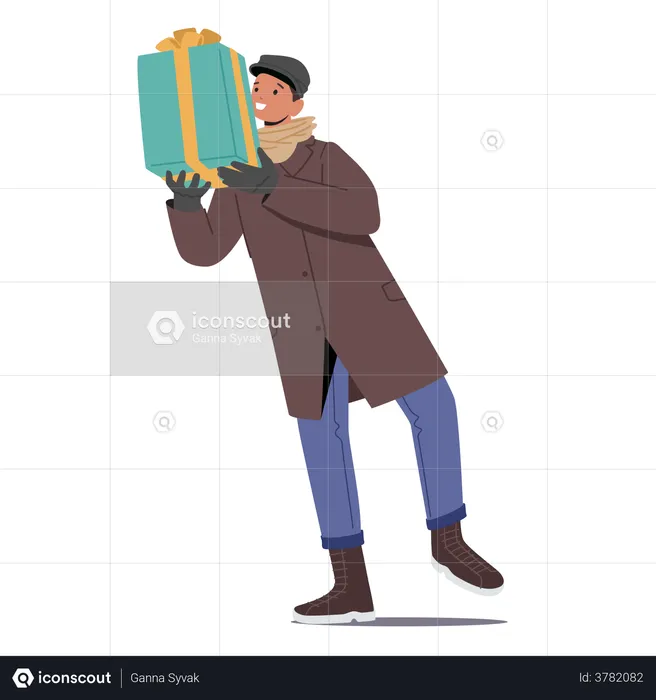 Man Holding Gift Box  Illustration