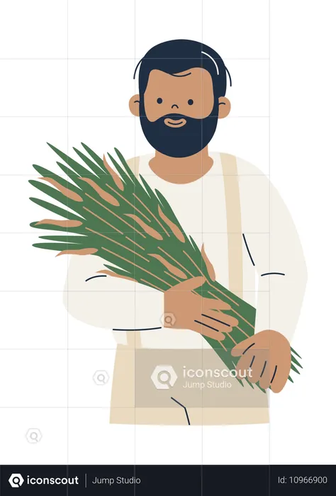 Man Holding Greenery Harvest  Illustration