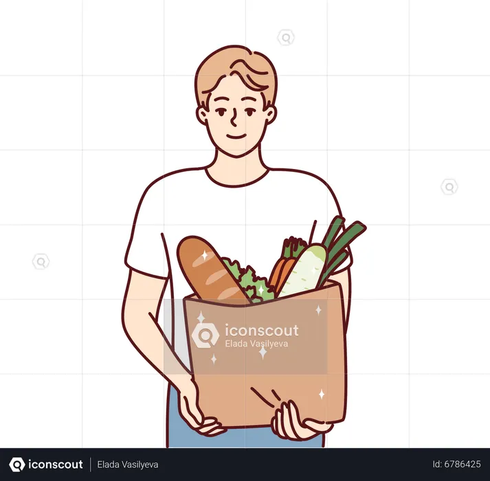 Man holding grocery bag  Illustration
