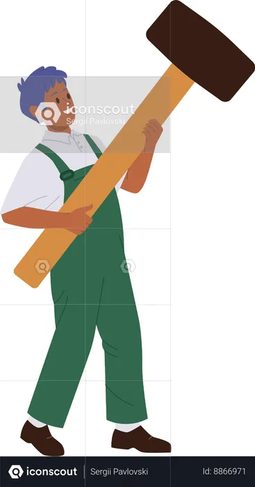 Man holding hammer for building  Illustration