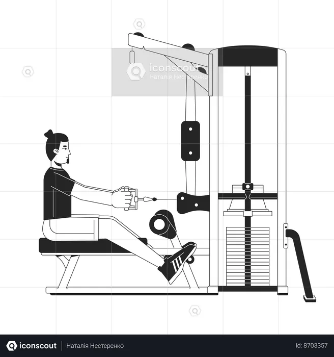 Man holding handle with outstretched arms on gym machine  Illustration