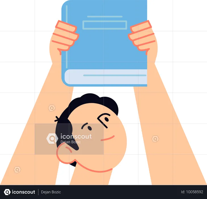 Man holding heavy book to measure its weight  Illustration