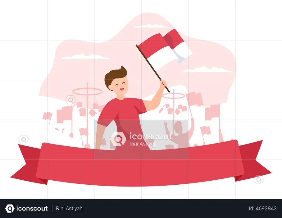 Man holding Indonesian flag  Illustration