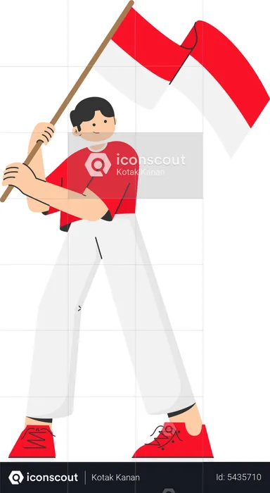 Man holding Indonesian flag  Illustration