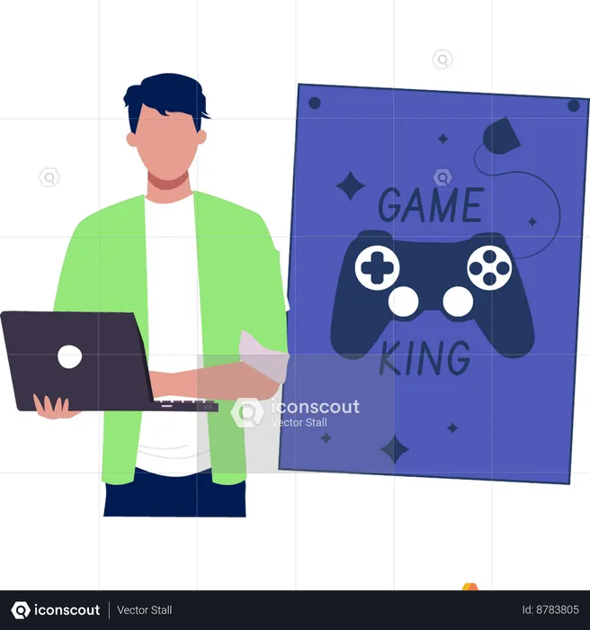 Man Holding Laptop  Illustration