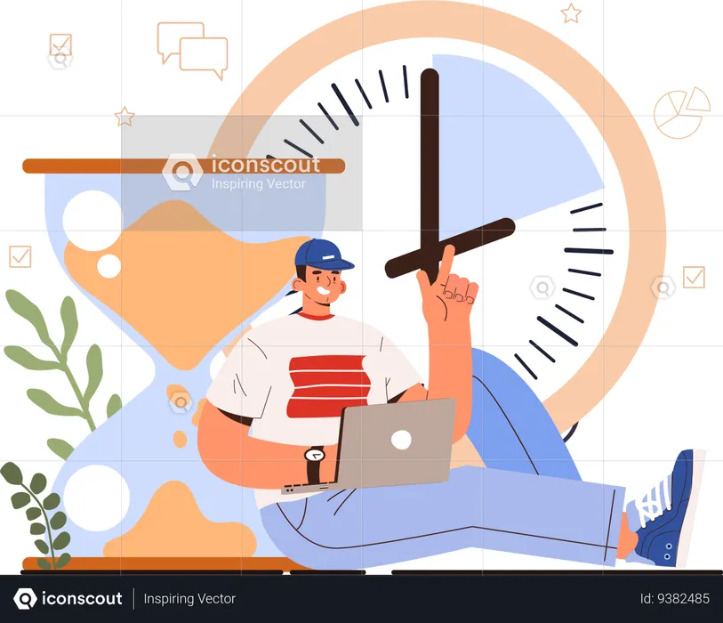 Man holding laptop while showing deadline time  Illustration