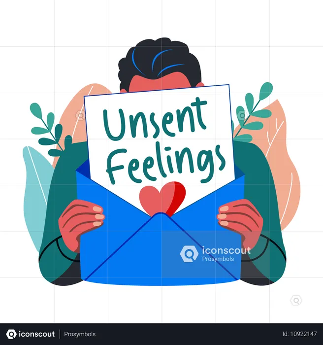 Man holding letter with unsent feelings  Illustration