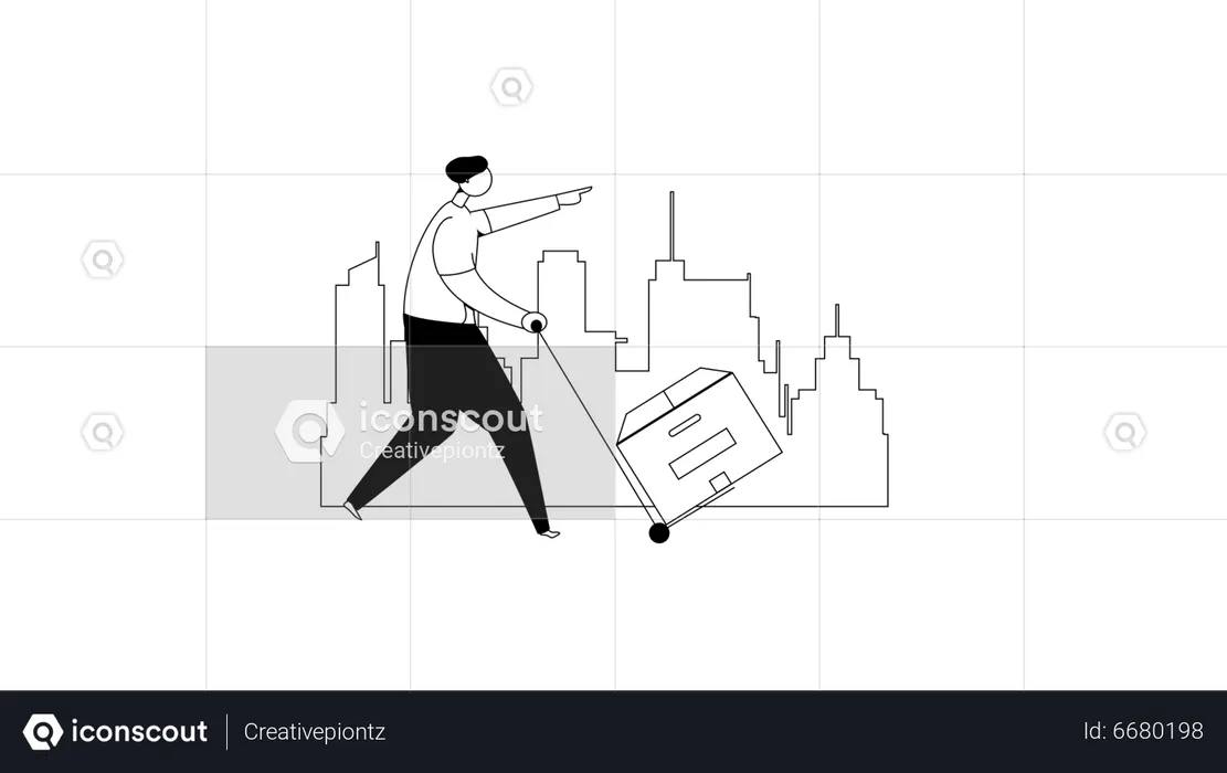 Man holding logistic trolley  Illustration